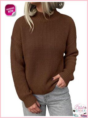 Chunky Knit Mock Turtleneck Pullover Sweater Loose Relaxed Fit